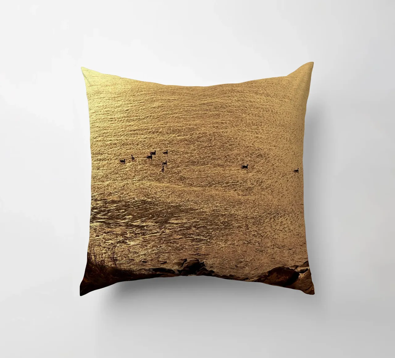 FAA266 PAESAGGIO OCEANO. LUCE DORATA CON GABBIANI. cuscino da Thierry vobmann photography