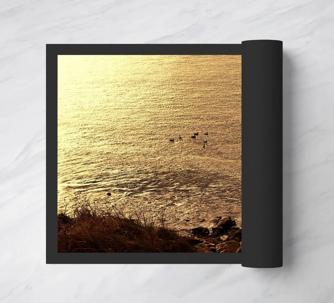 FAA266 PAYSAGE OCÉAN. LUMIÈRE DORÉE AVEC DES MOUETTES. paillasson de Thierry vobmann photography