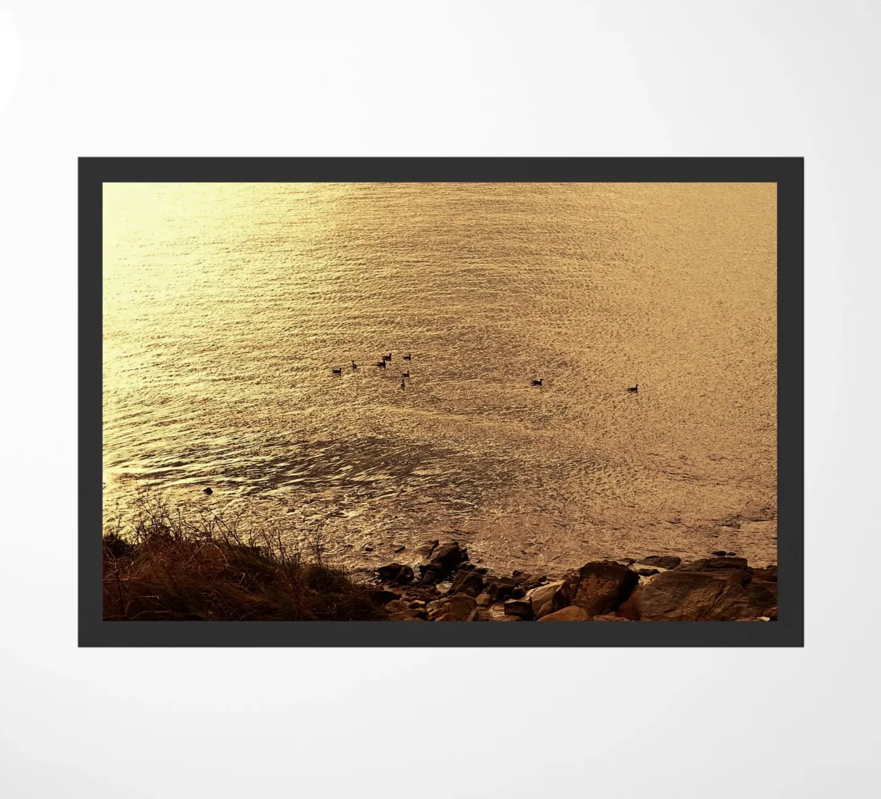 FAA266 PAYSAGE OCÉAN. LUMIÈRE DORÉE AVEC DES MOUETTES. paillasson de Thierry vobmann photography