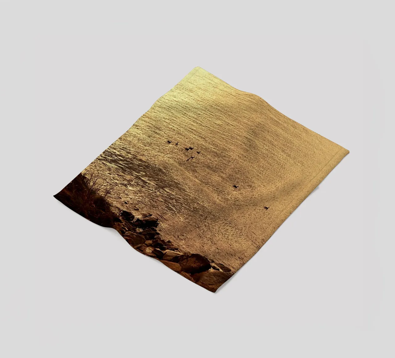 FAA266 LANDSCHAP OCEAAN. GOUDEN LICHT MET ZEEMEEUWEN. fleecedeken van Thierry vobmann photography