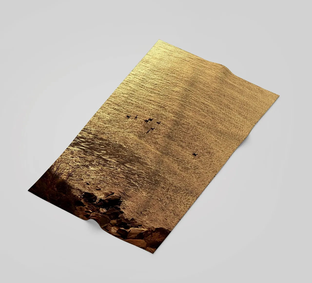 FAA266 LANDSCHAP OCEAAN. GOUDEN LICHT MET ZEEMEEUWEN. strandhanddoek van Thierry vobmann photography