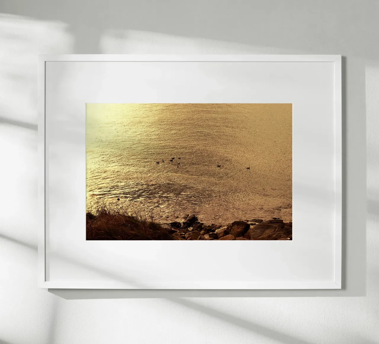 FAA266 LANDSCHAP OCEAAN. GOUDEN LICHT MET ZEEMEEUWEN. hahnemühle van Thierry vobmann photography