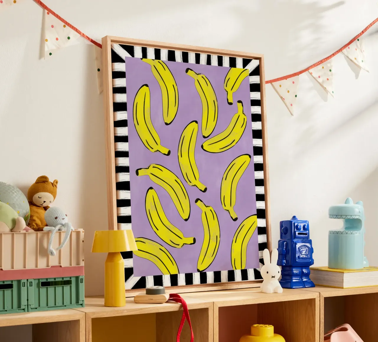 Gele bananen Abstract canvas met Baklijst van Pictufy Sun & Spirit