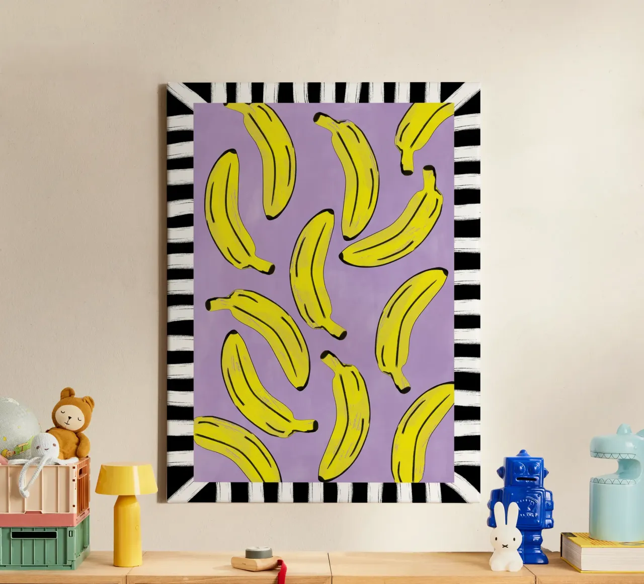Gele bananen Abstract canvas met Baklijst van Pictufy Sun & Spirit