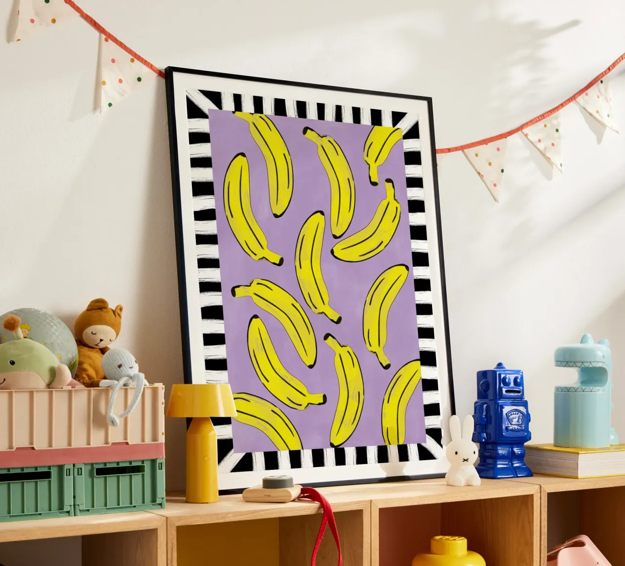 Banane gialle astratte poster con telaio in plastica da Pictufy Sun & Spirit