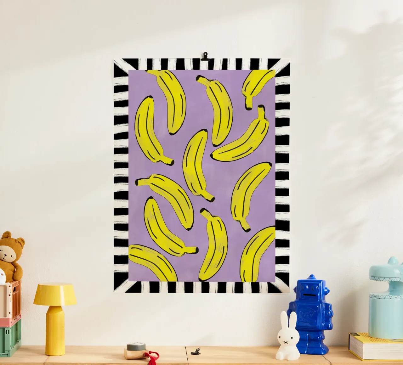 Banane gialle astratte poster con telaio in plastica da Pictufy Sun & Spirit