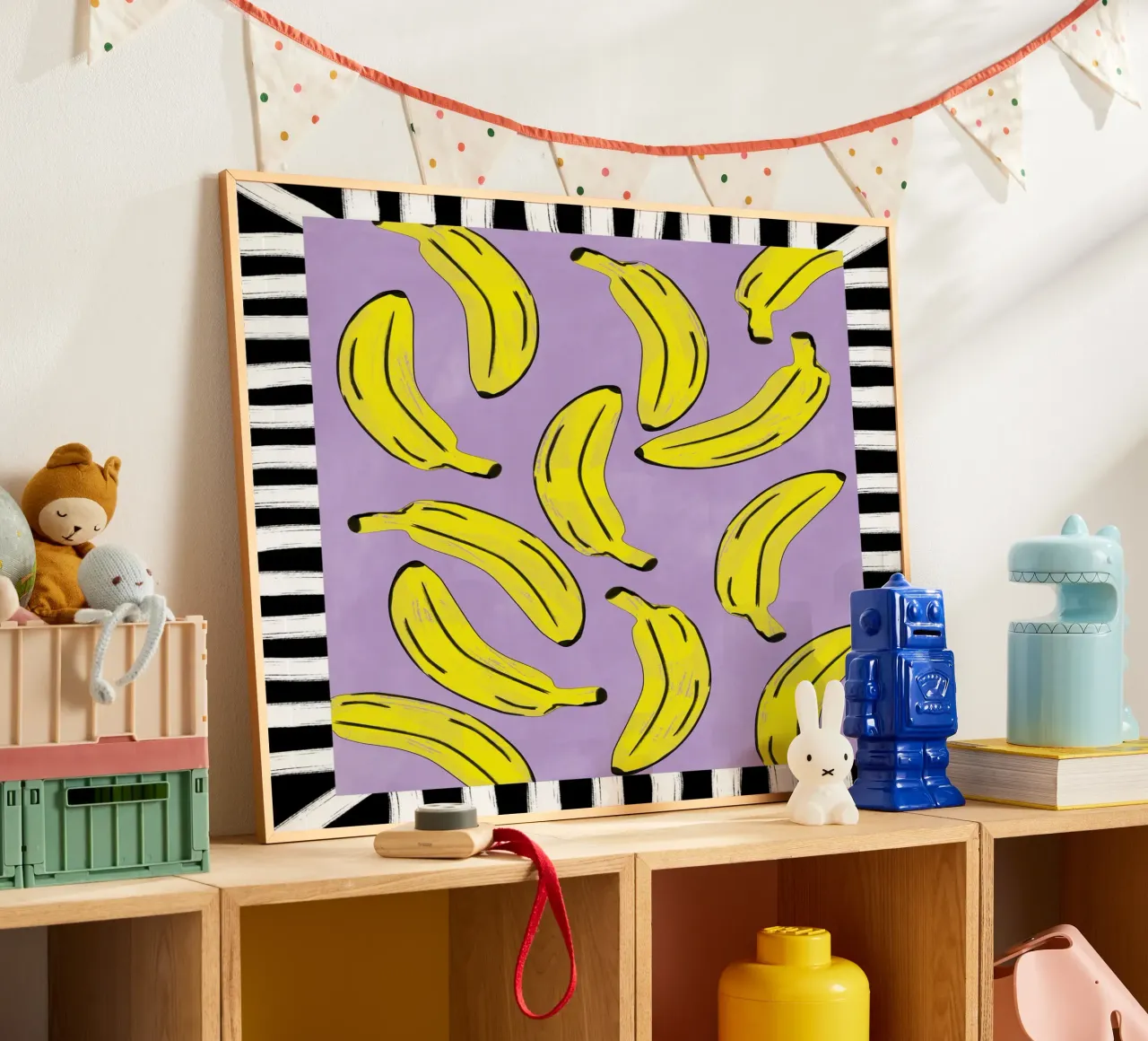 Banane gialle astratte poster con telaio in plastica da Pictufy Sun & Spirit