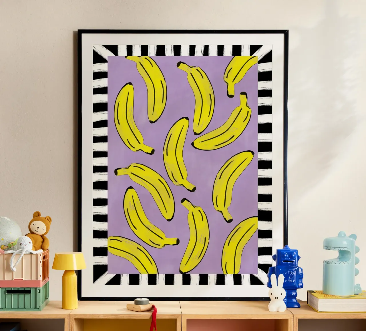 Banane gialle astratte poster con telaio in plastica da Pictufy Sun & Spirit
