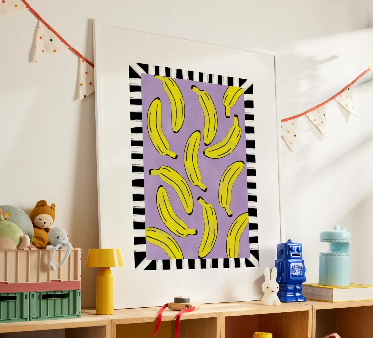 Banane gialle astratte poster con telaio in plastica da Pictufy Sun & Spirit