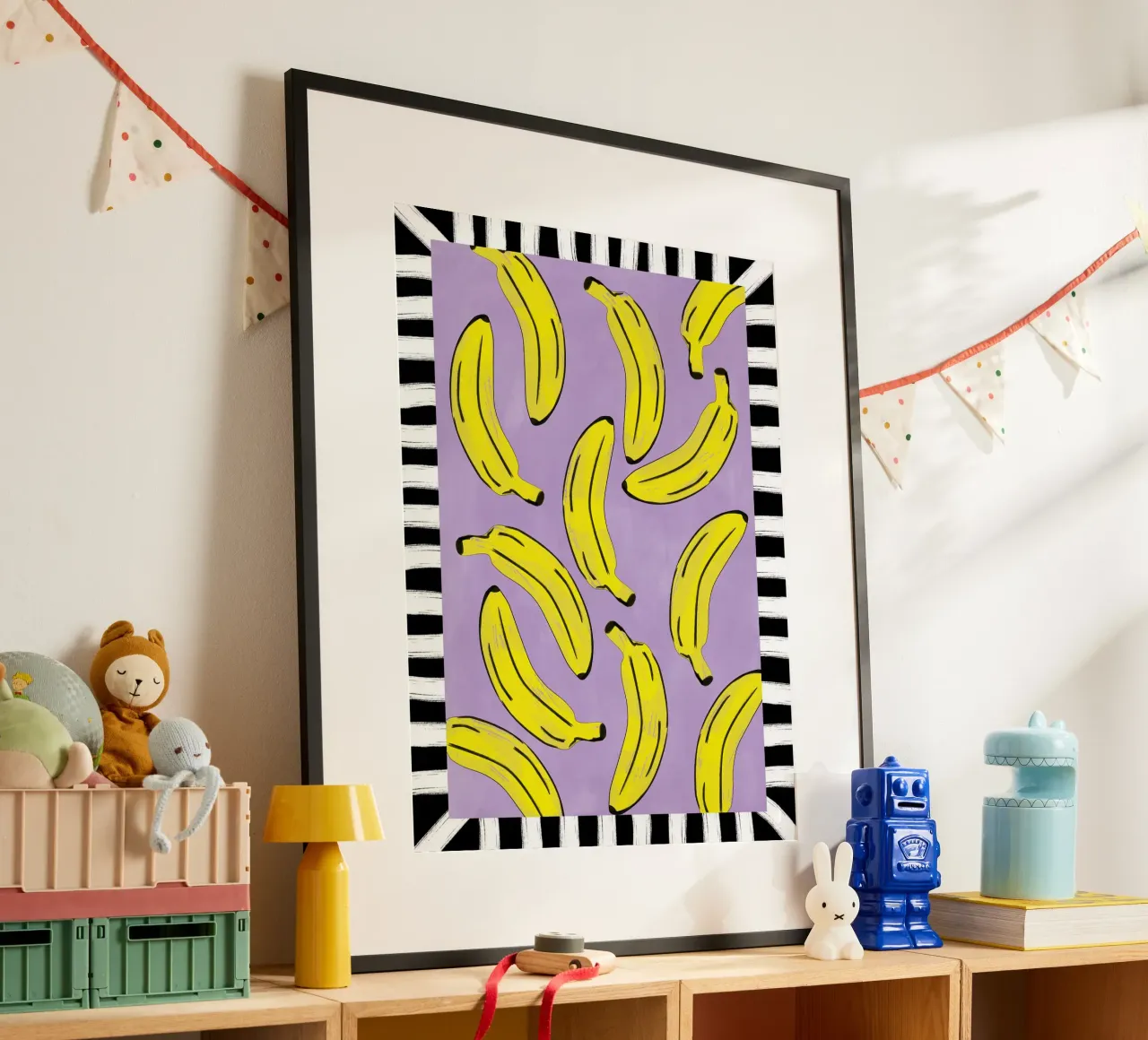 Banane gialle astratte poster con telaio in plastica da Pictufy Sun & Spirit