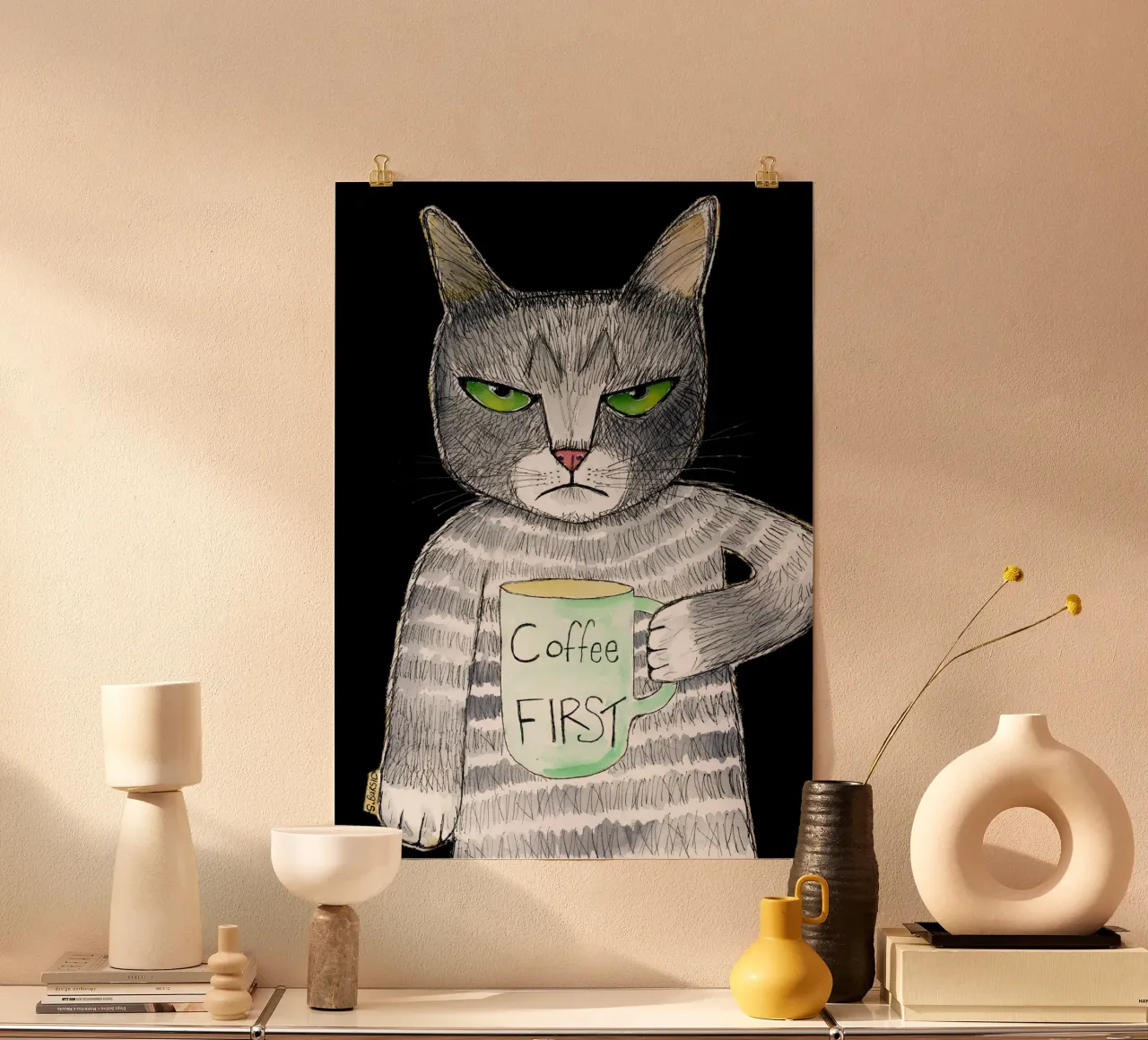 Gatto al caffè poster da Pictufy Sun & Spirit