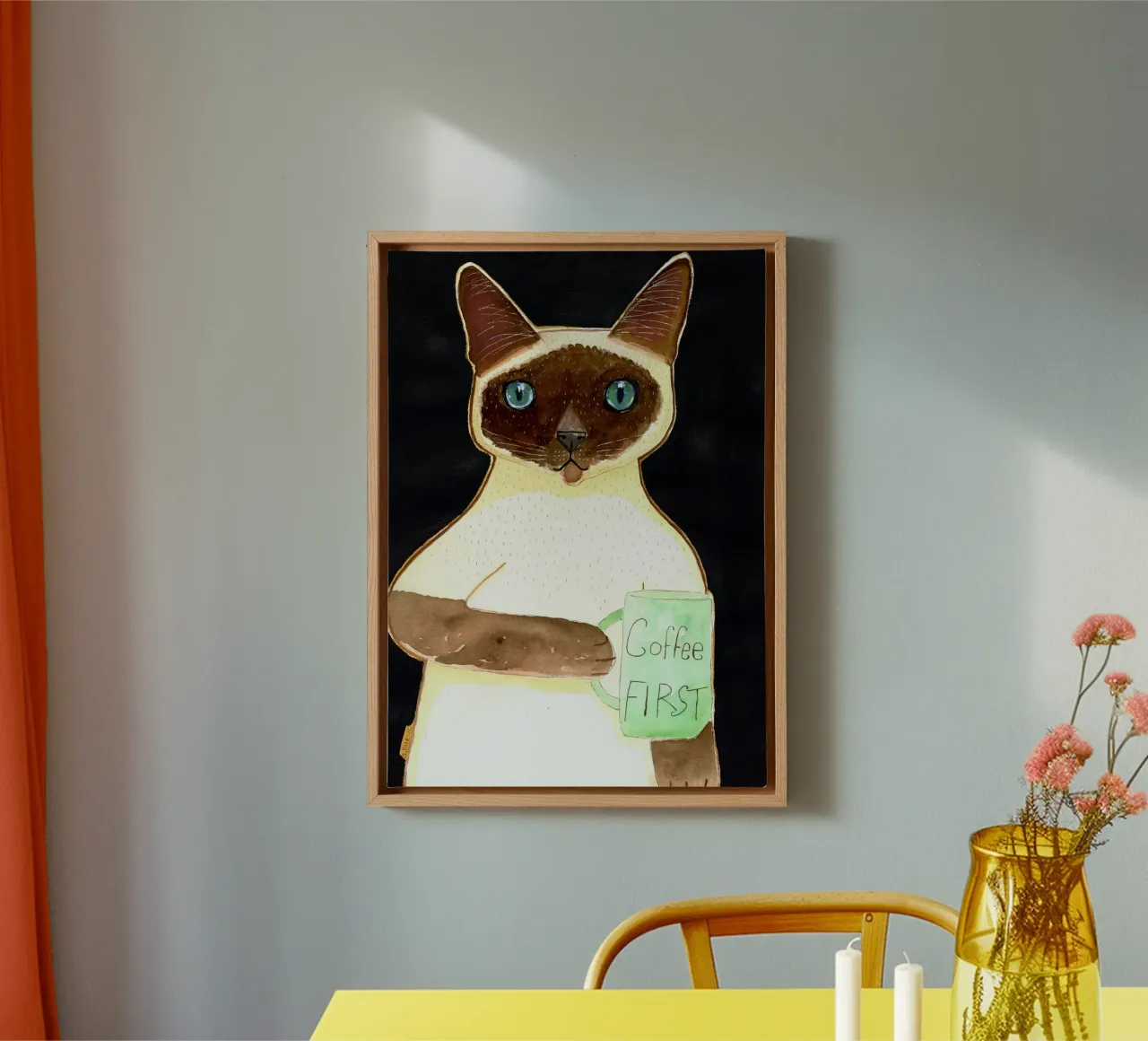 Siamesische Kaffeekatze II Leinwand mit Schattenfugenrahmen von Pictufy Sun & Spirit