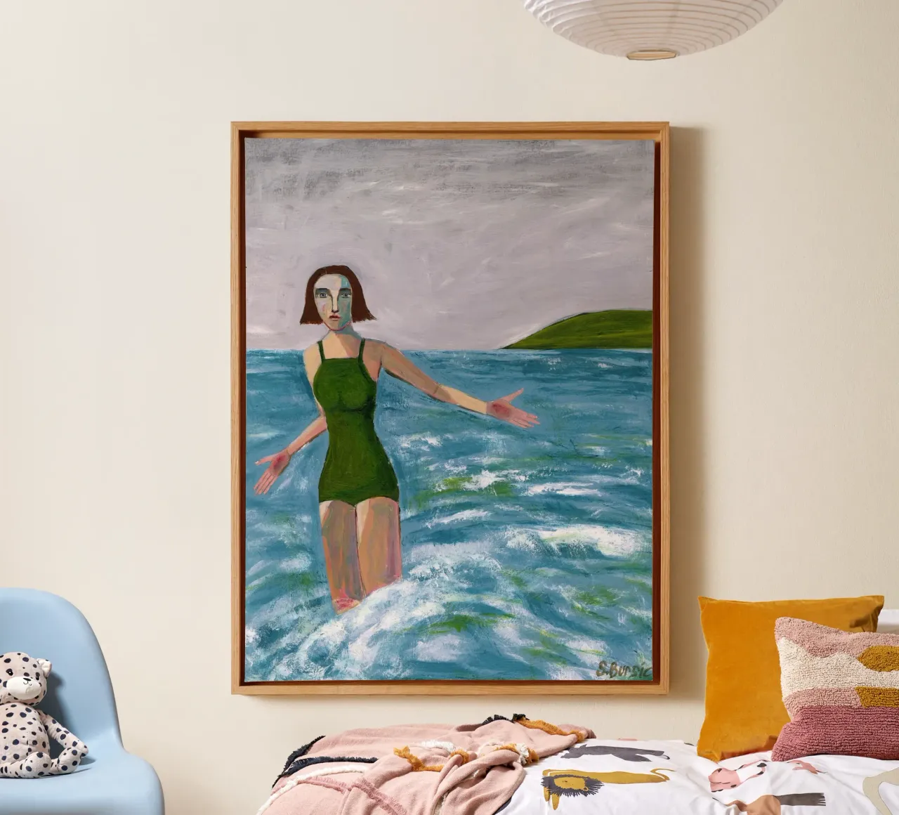 Donna in riva al mare tela con Cornice a cassetta da Pictufy Sun & Spirit