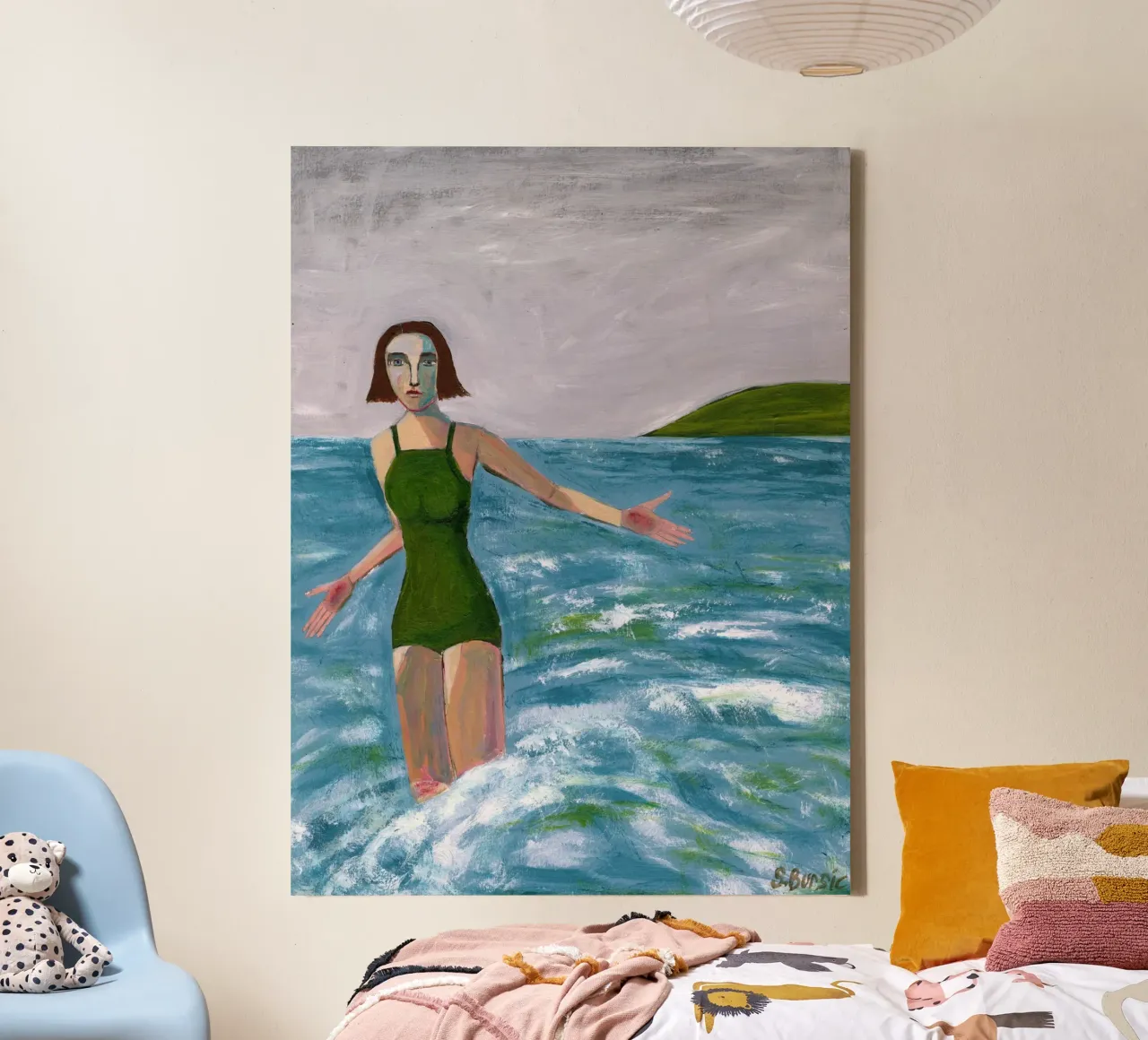 Donna in riva al mare tela con Cornice a cassetta da Pictufy Sun & Spirit