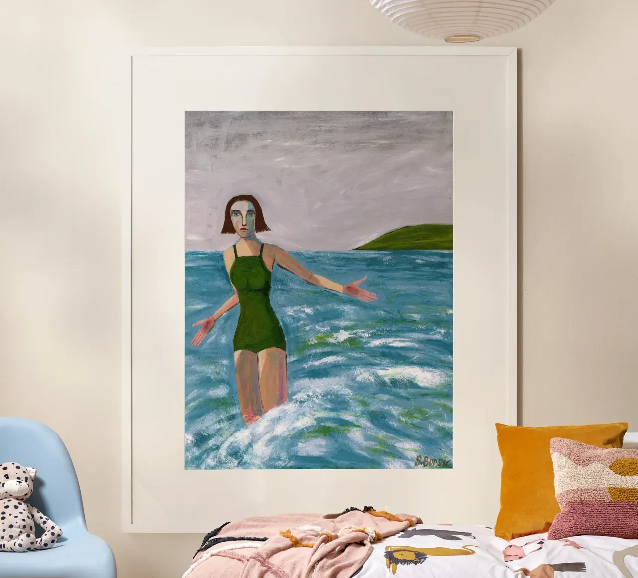 Donna in riva al mare poster con telaio in plastica da Pictufy Sun & Spirit