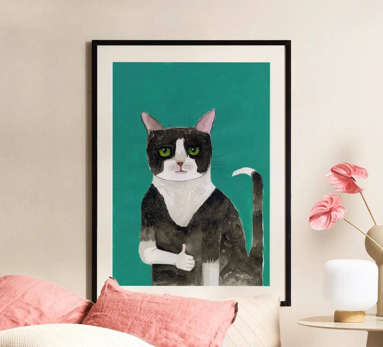 Gatto pollice in su poster con telaio in plastica da Pictufy Sun & Spirit