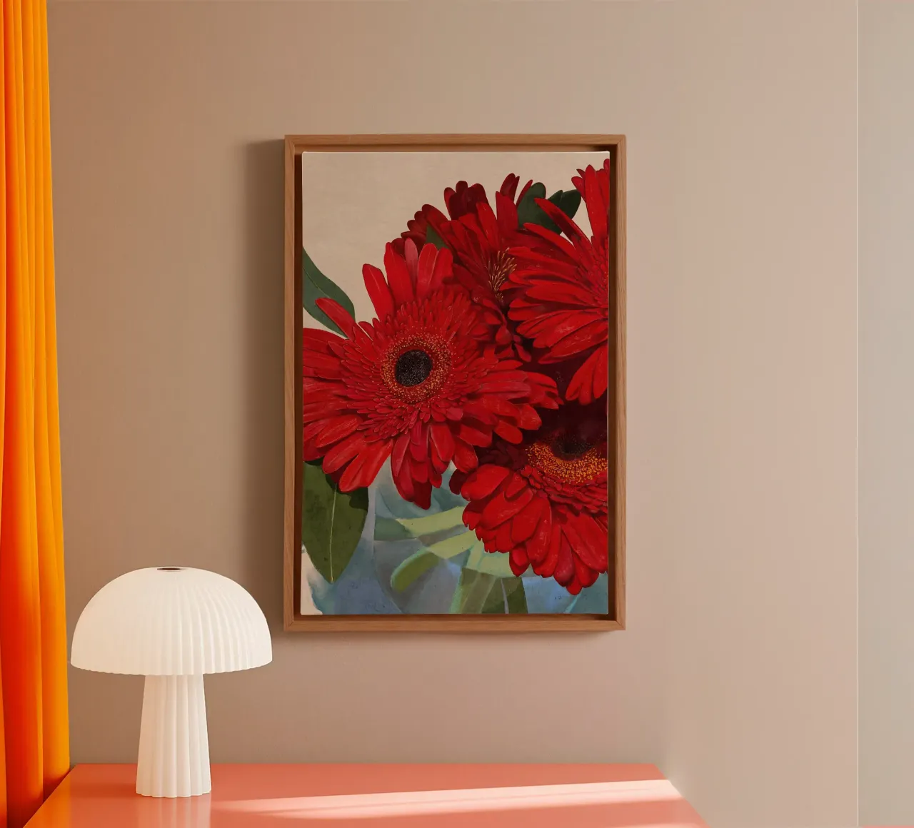 Dettaglio margherita gerbera rossa III tela con Cornice a cassetta da Pictufy Sun & Spirit
