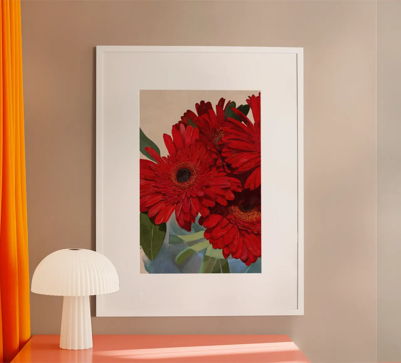Dettaglio margherita gerbera rossa III poster con telaio in plastica da Pictufy Sun & Spirit