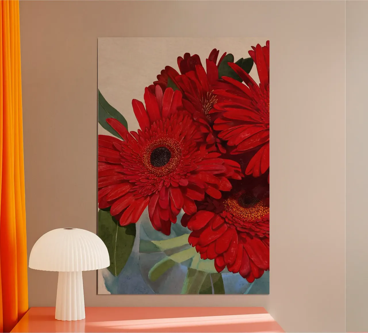 Dettaglio margherita gerbera rossa III poster con telaio in plastica da Pictufy Sun & Spirit