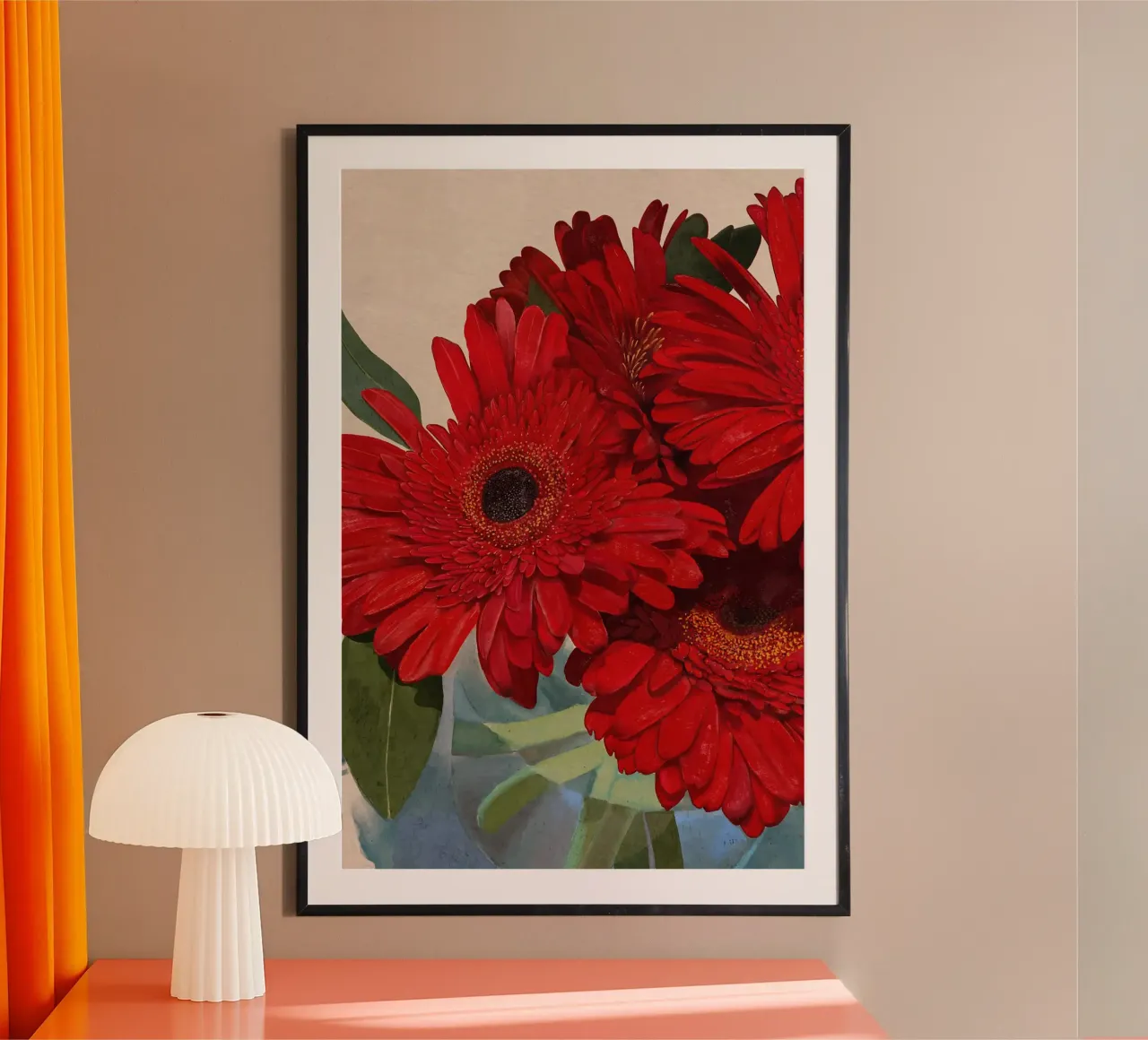 Dettaglio margherita gerbera rossa III poster con telaio in plastica da Pictufy Sun & Spirit