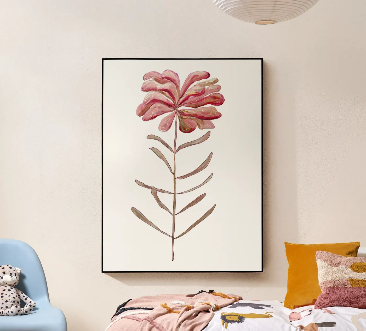 Pink flower acryl van Femke Zwaan