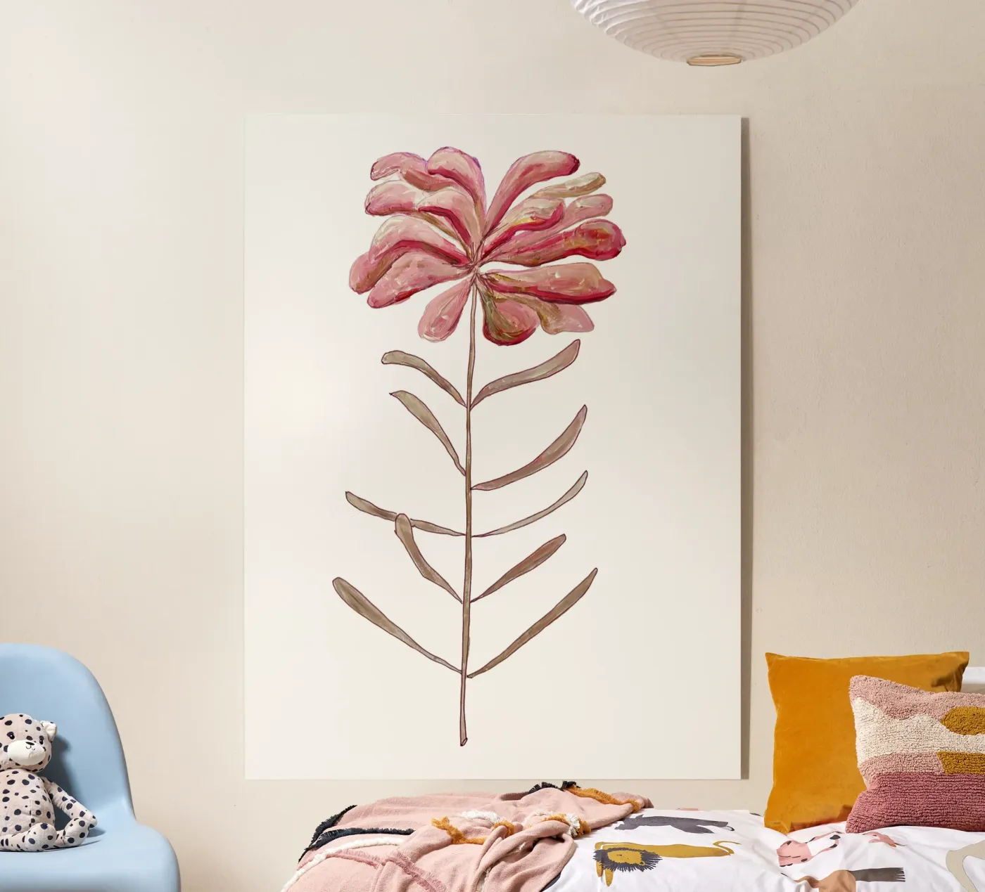 Pink flower acryl van Femke Zwaan