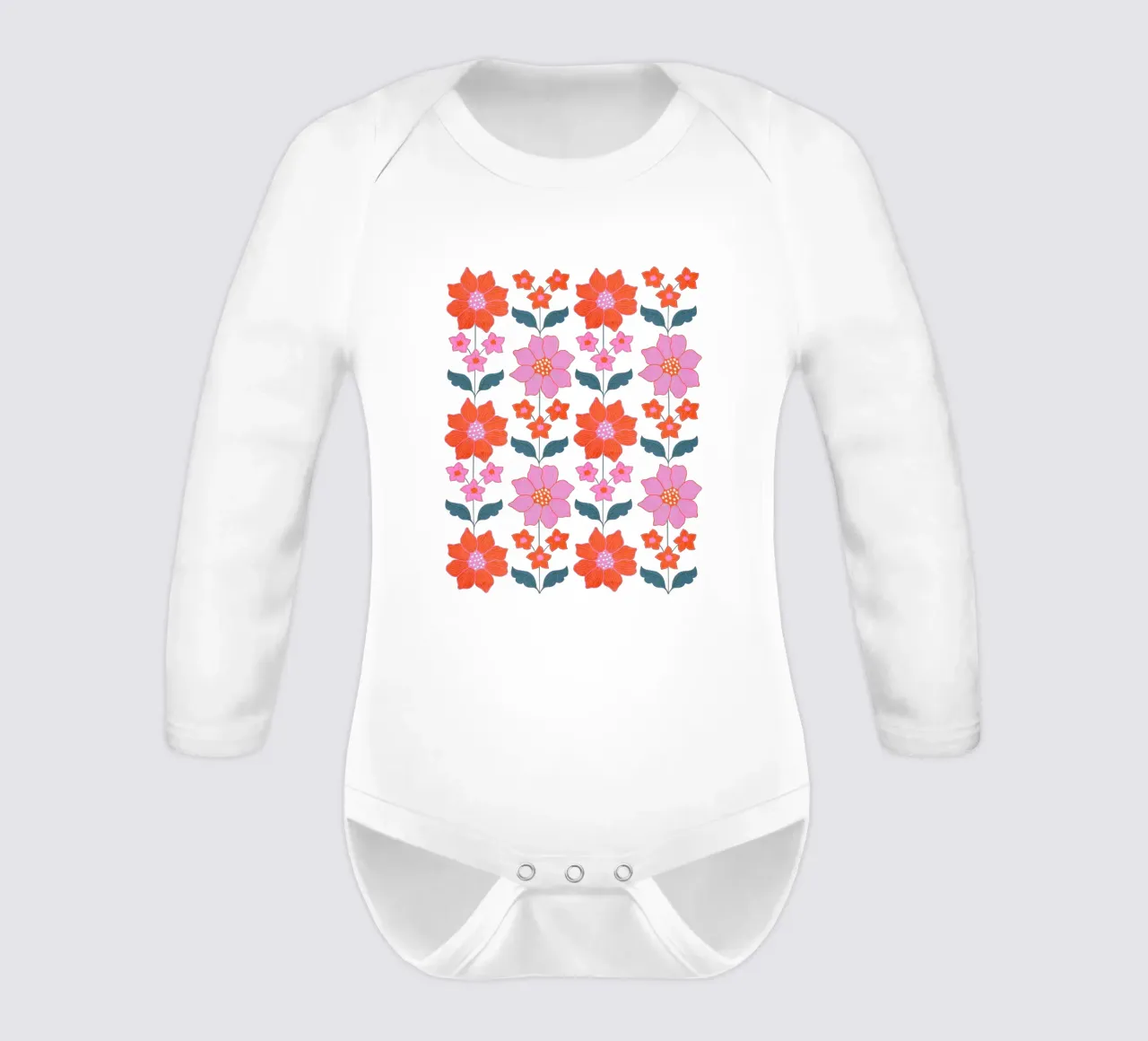 Fröhliche Frühlingsblumen in Rosa und Orange Langarm Babybody von showmemars