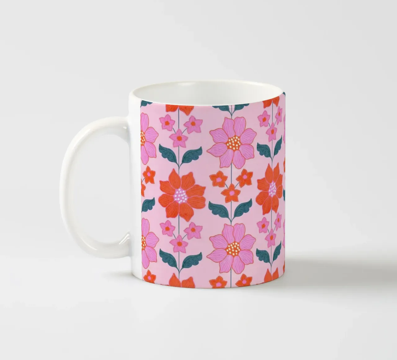 Allegri fiori di primavera in rosa e arancione tazza in ceramica da showmemars