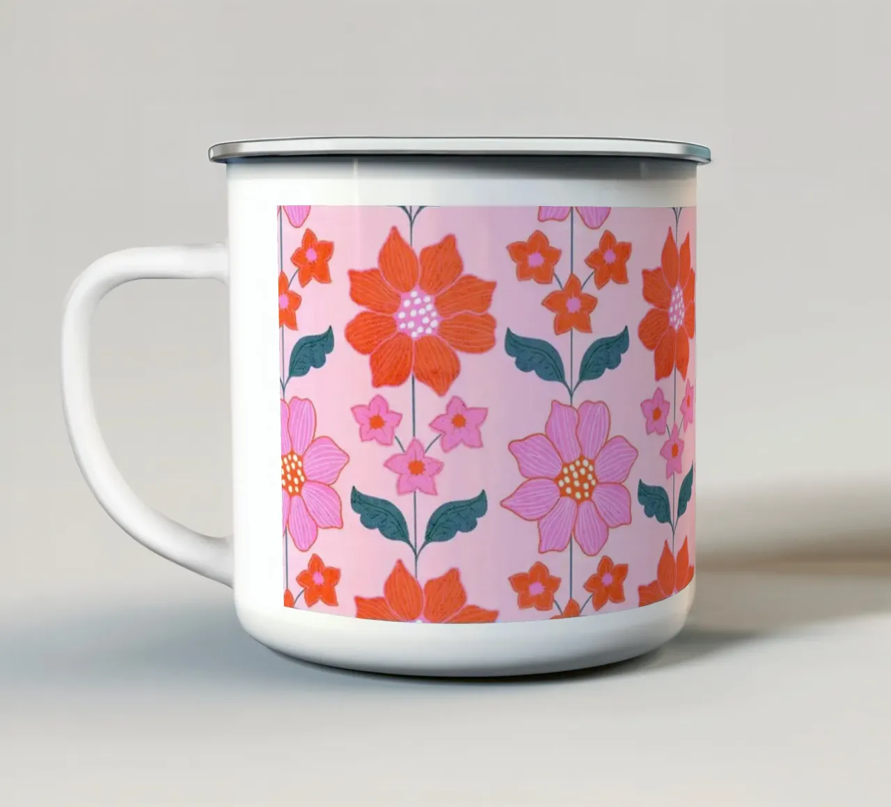 Allegri fiori di primavera in rosa e arancione tazza in smalto da showmemars