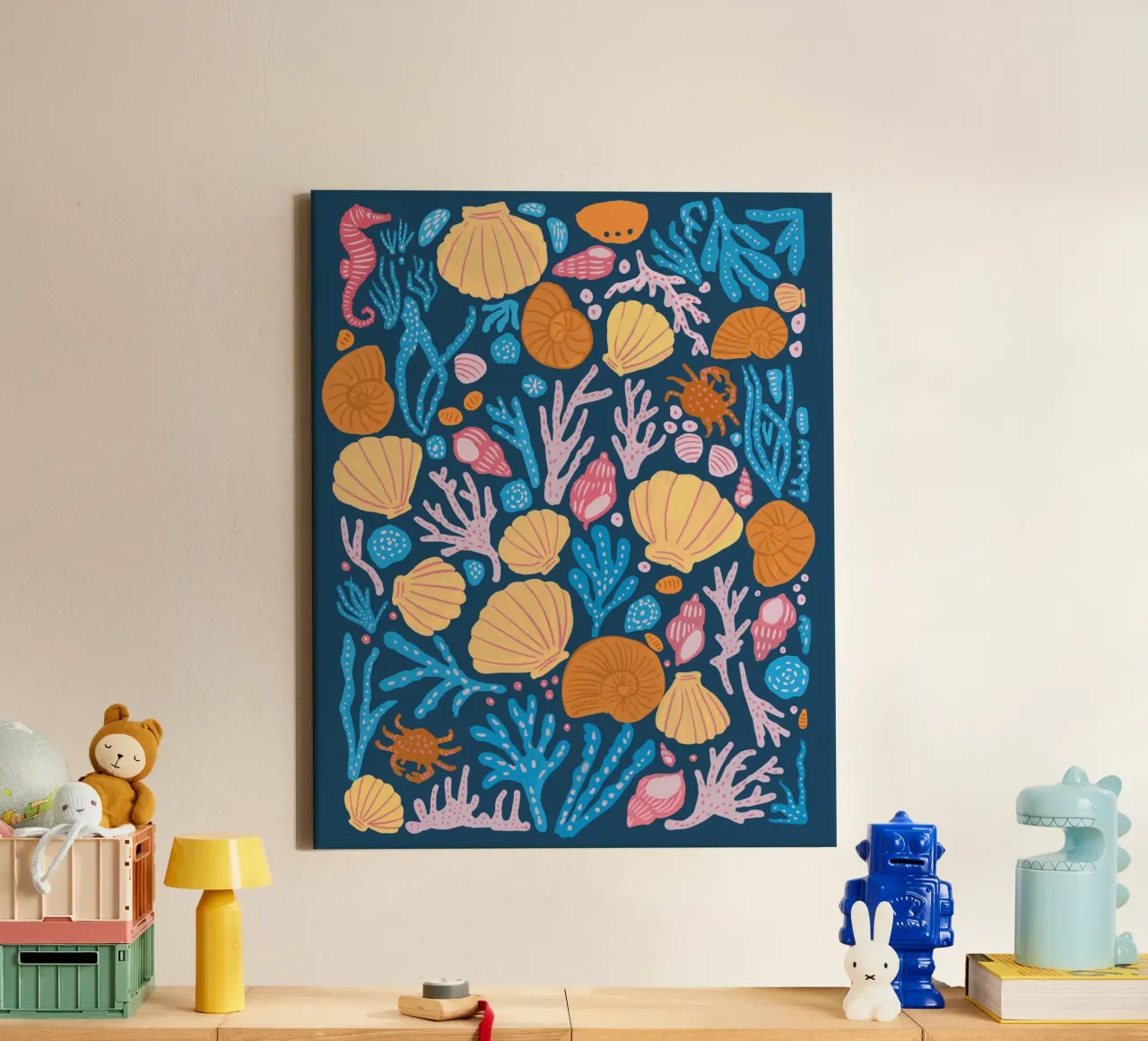 Sea Critters Color On Blue canvas with Floater frame by Pictufy Sun & Spirit
