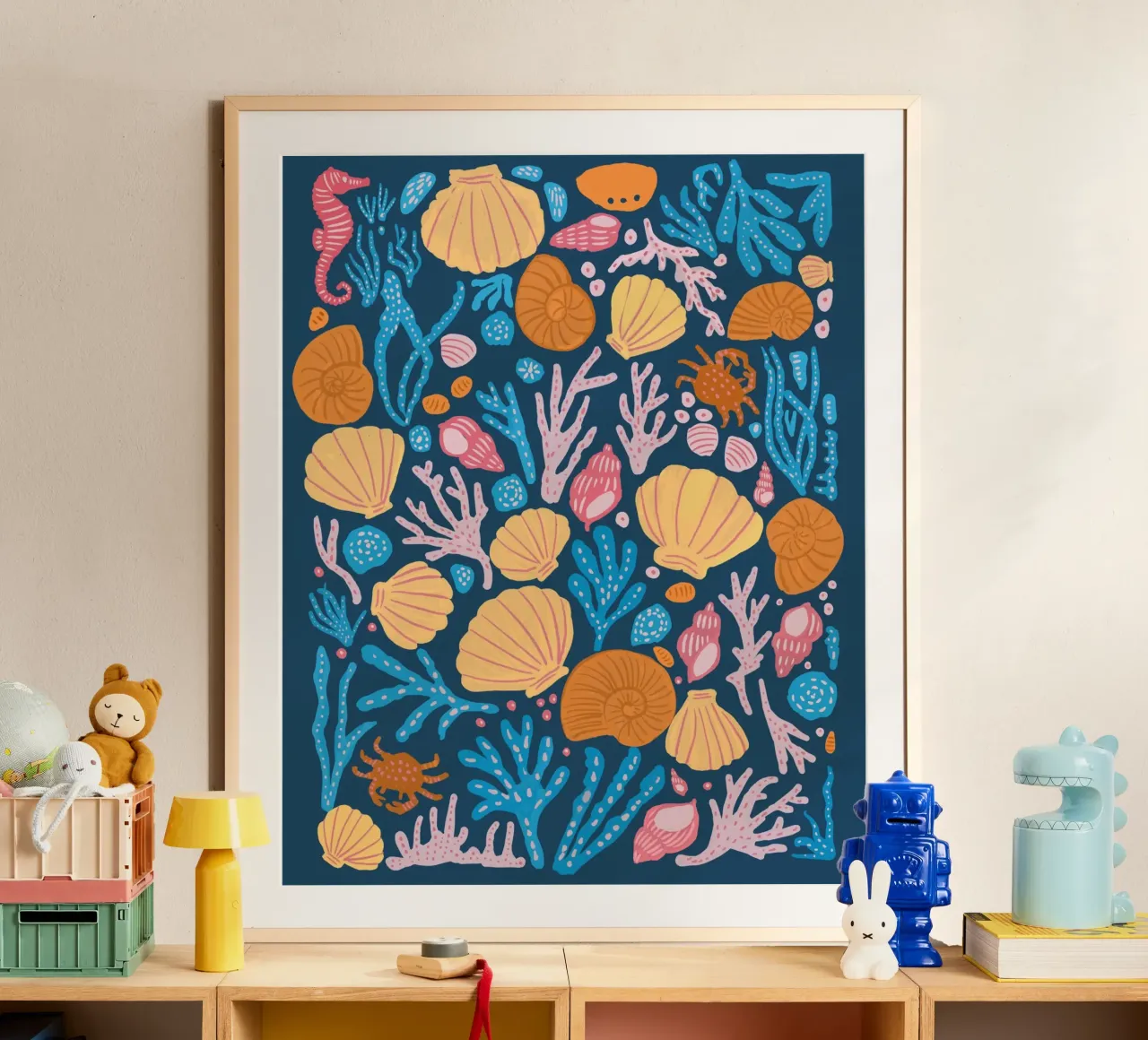 Criteri marini a colori su blu poster con telaio in plastica da Pictufy Sun & Spirit