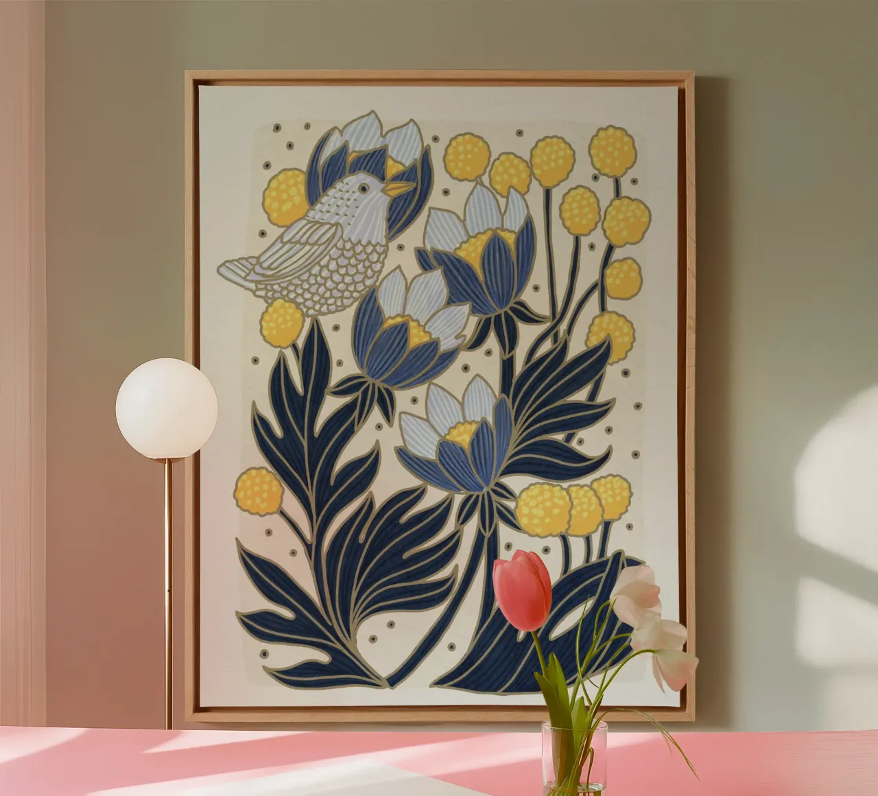 Uccelli e fiori tela con Cornice a cassetta da Pictufy Sun & Spirit