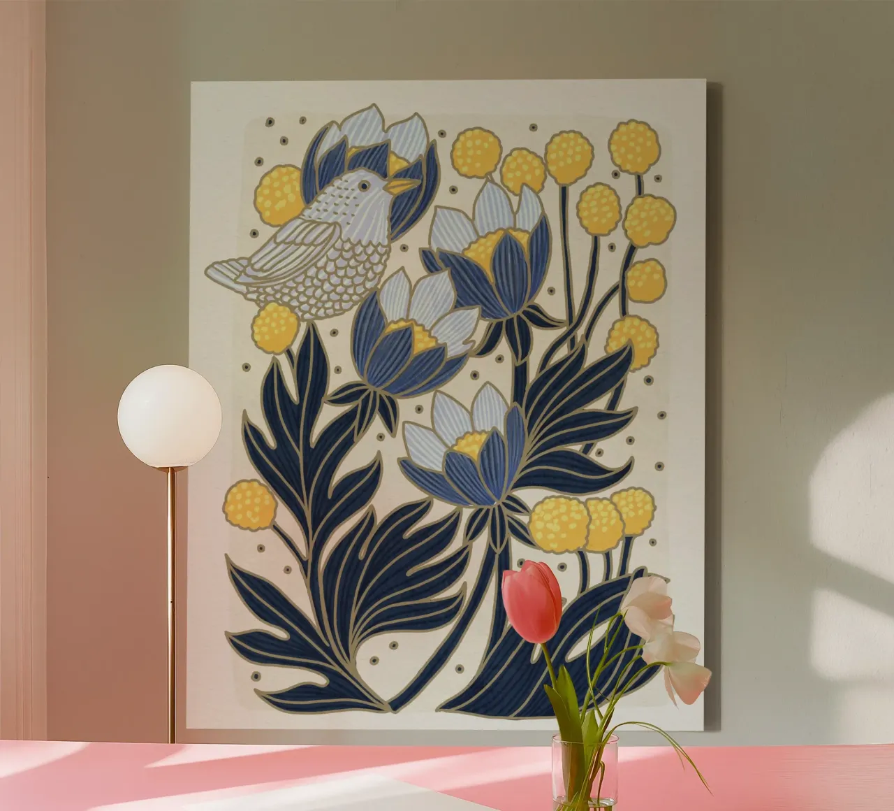 Uccelli e fiori tela con Cornice a cassetta da Pictufy Sun & Spirit