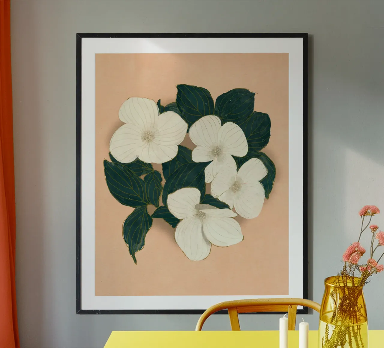 Cornioli su rosa poster con telaio in legno da Pictufy Sun & Spirit