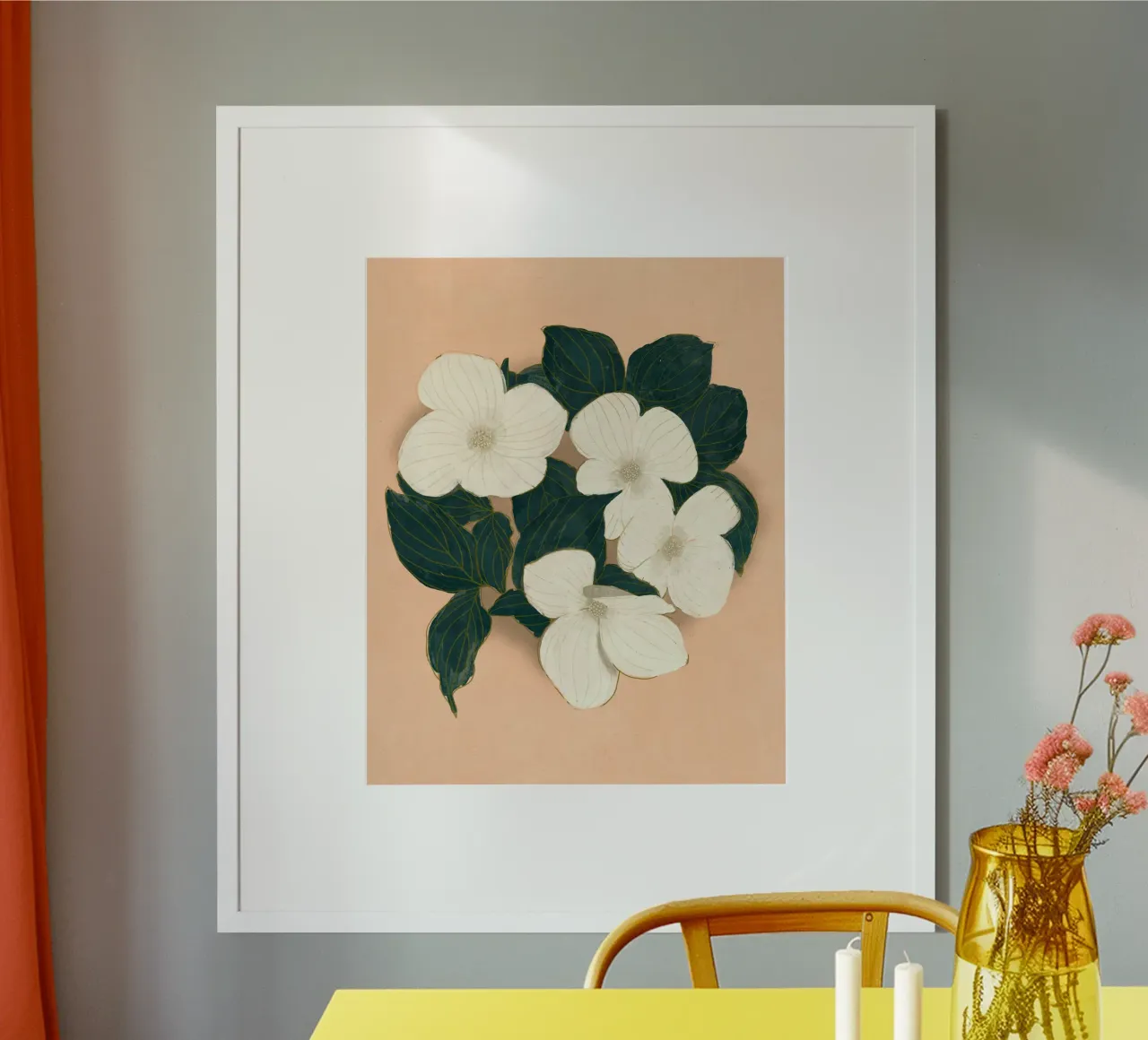 Cornioli su rosa poster con telaio in legno da Pictufy Sun & Spirit