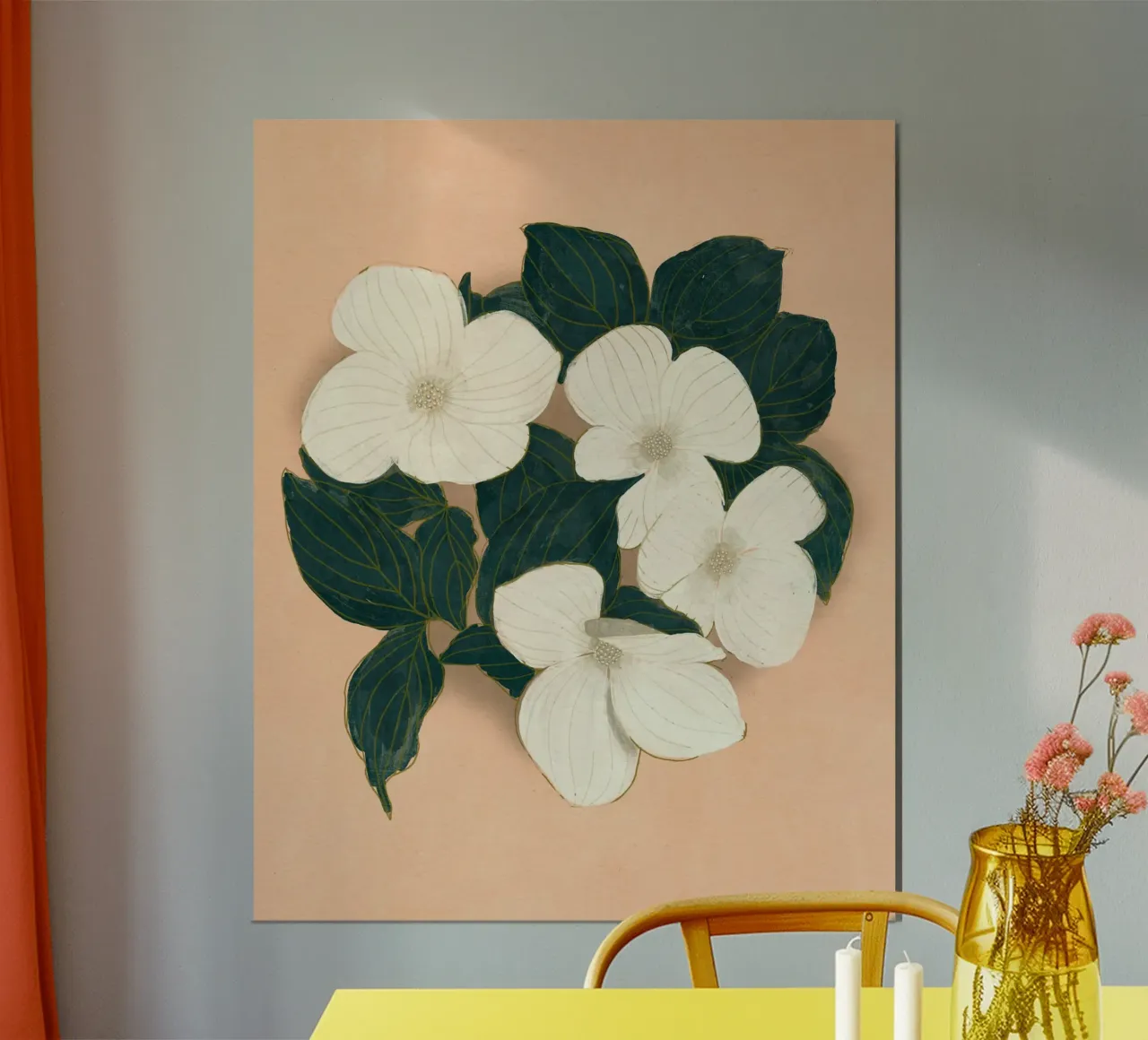 Cornioli su rosa poster con telaio in legno da Pictufy Sun & Spirit