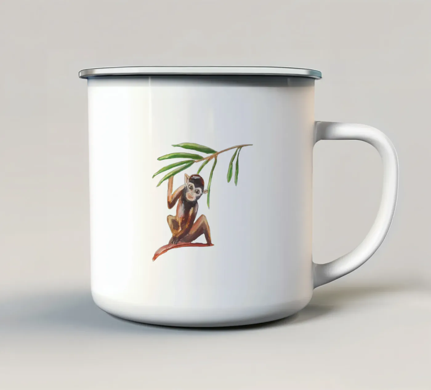 Monkey enamel mug by Femke Zwaan