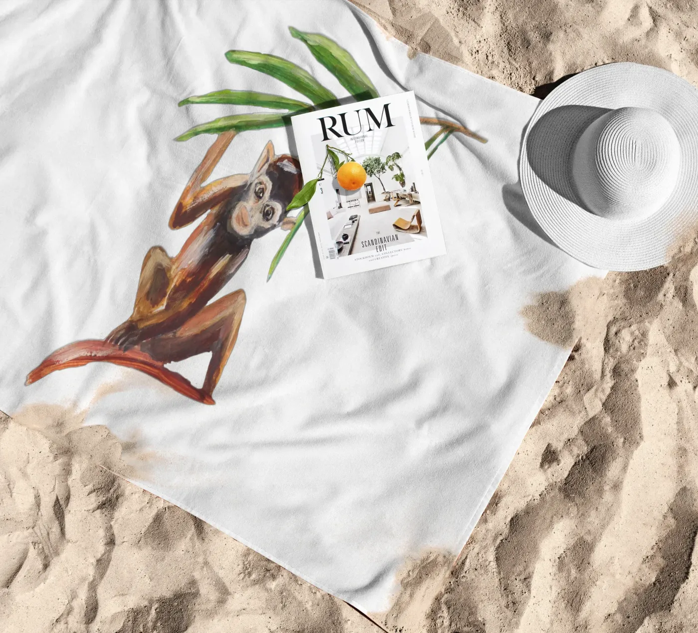 Monkey strandhanddoek van Femke Zwaan