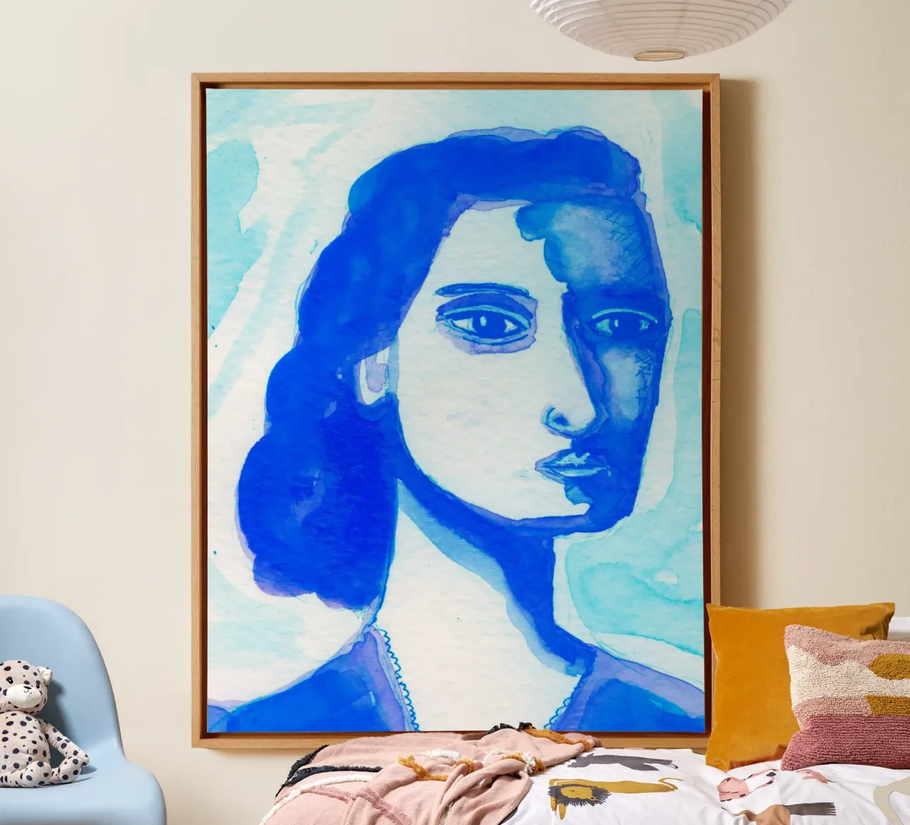 The deep thinker blue canvas with Floater frame by Pictufy Sun & Spirit