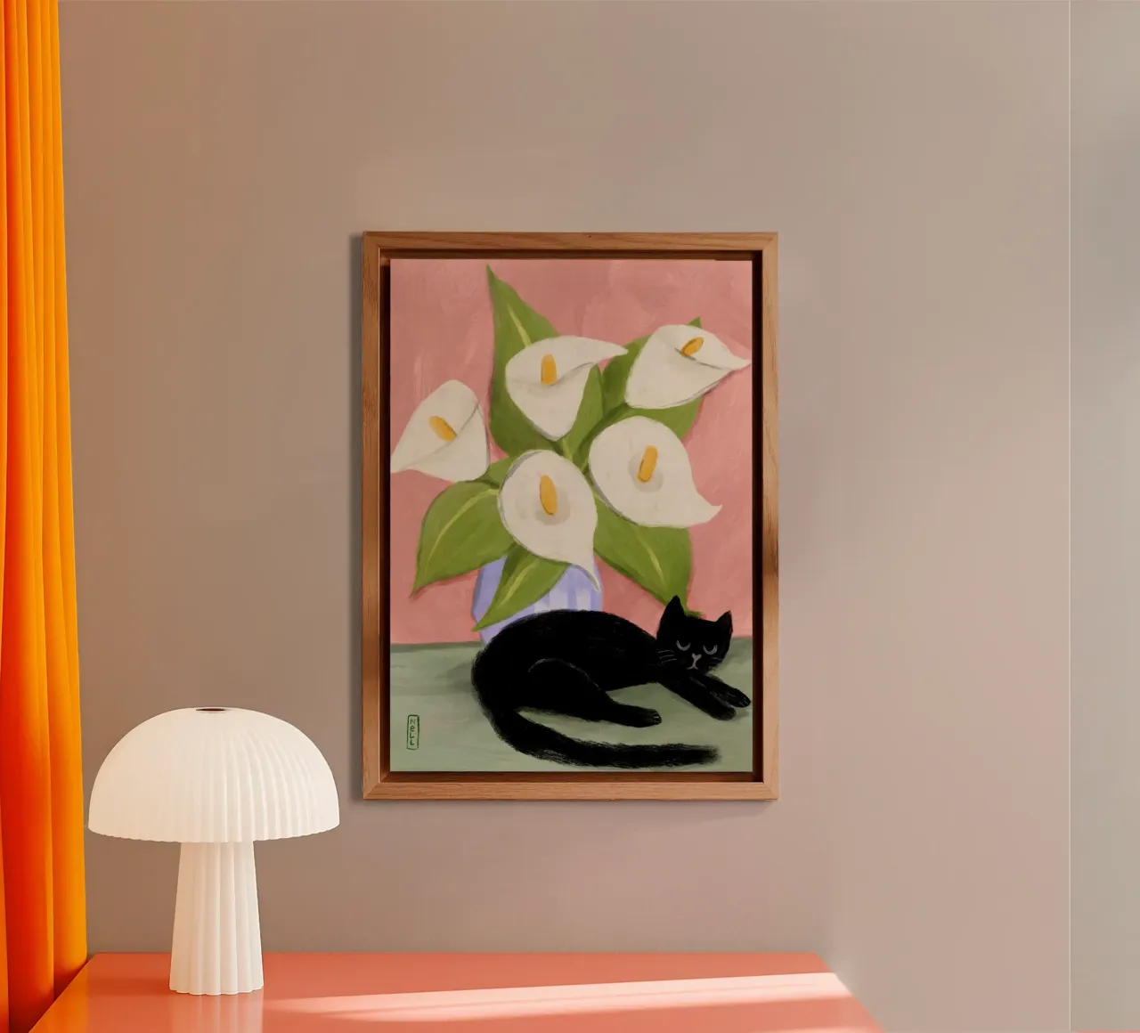 Gigli in vaso e gatto nero alluminio dibond da Pictufy Sun & Spirit
