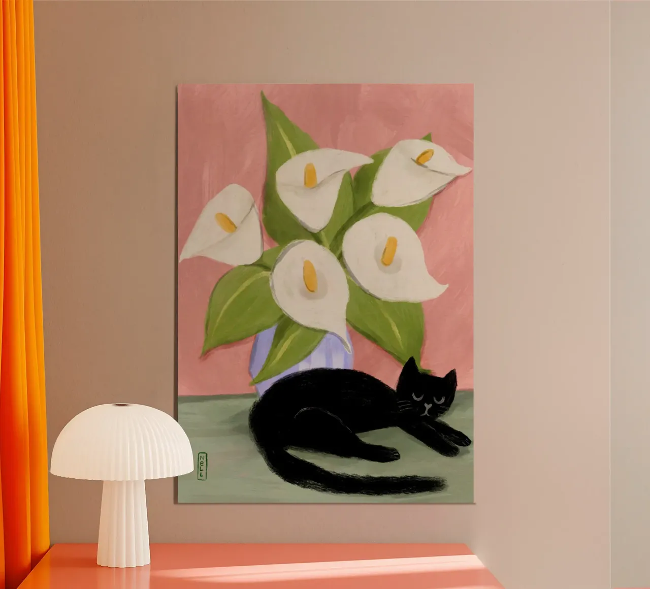 Gigli in vaso e gatto nero alluminio dibond da Pictufy Sun & Spirit