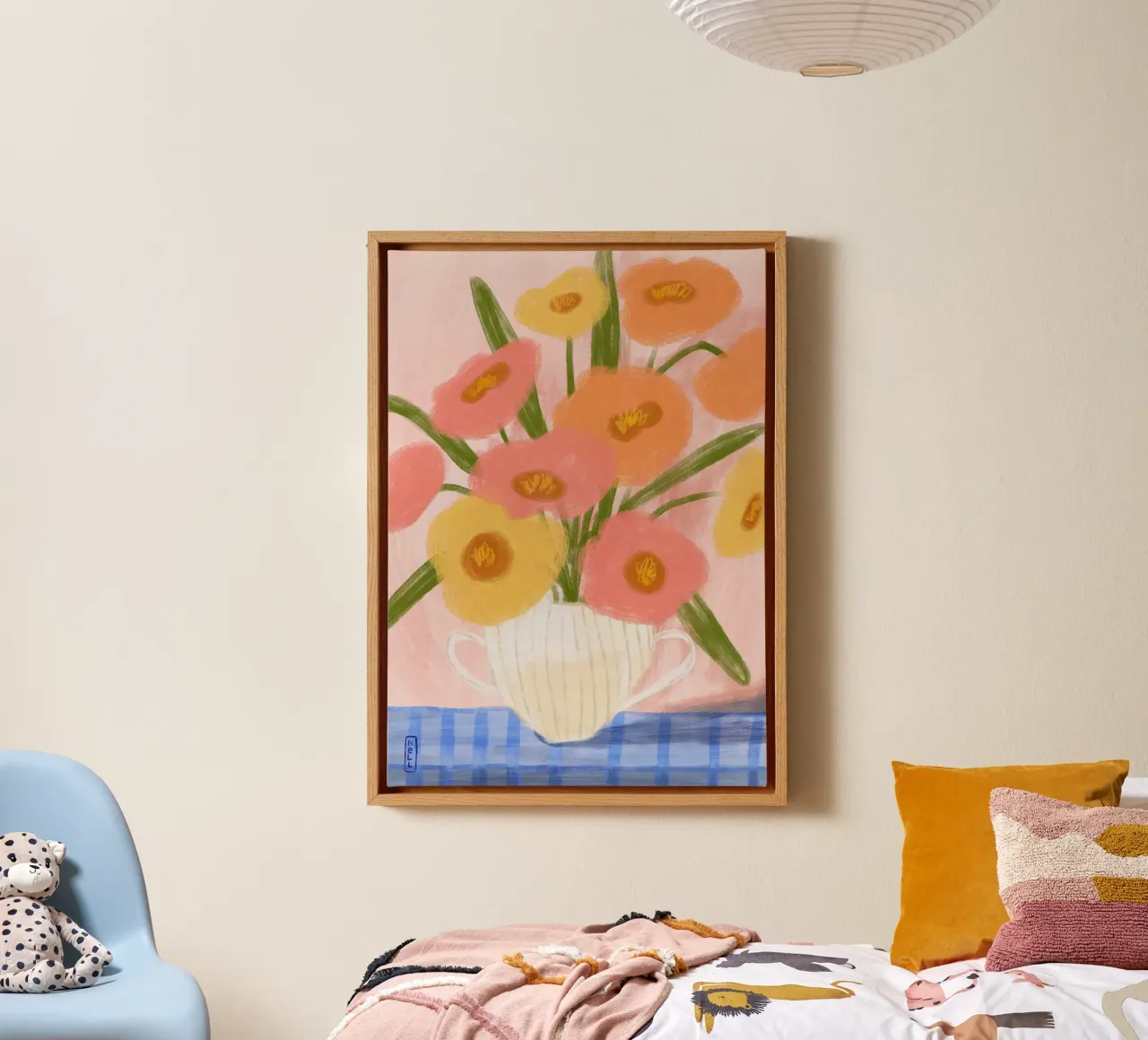 Sommerblumen in einer Vase Illustration Leinwand mit Schattenfugenrahmen von Pictufy Sun & Spirit