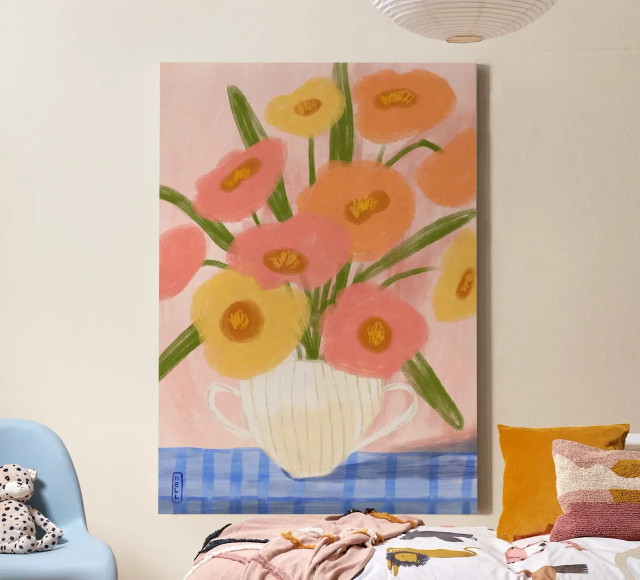 Sommerblumen in einer Vase Illustration Leinwand mit Schattenfugenrahmen von Pictufy Sun & Spirit