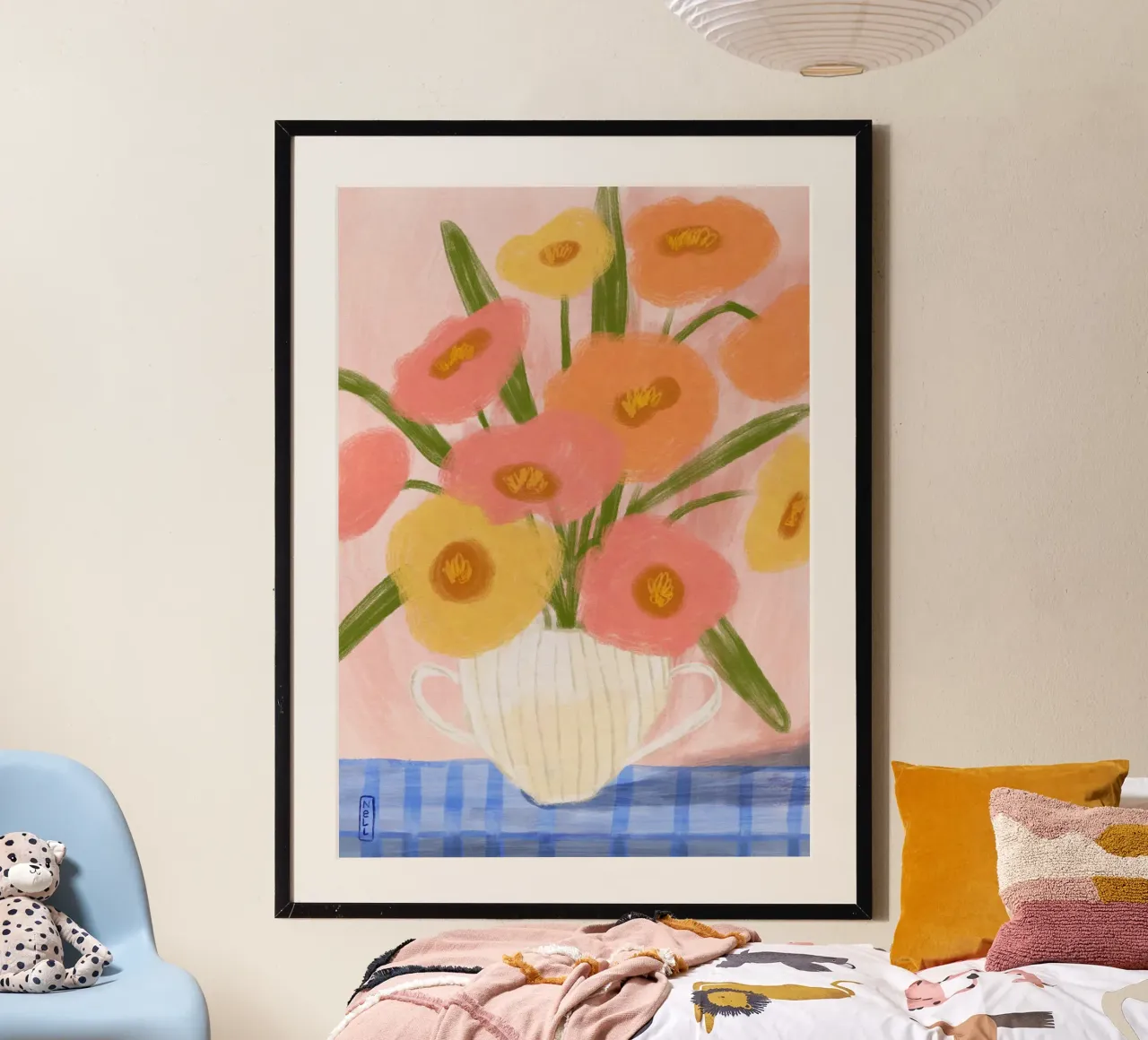 Fiori estivi in un vaso illustrazione poster con telaio in plastica da Pictufy Sun & Spirit