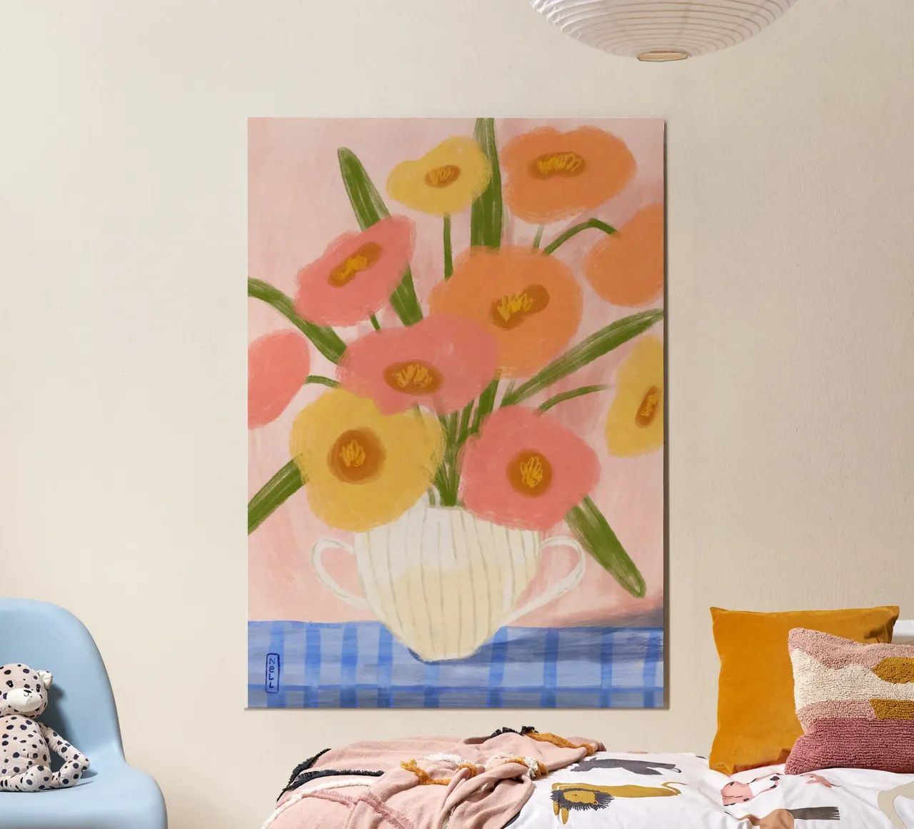 Fiori estivi in un vaso illustrazione poster con telaio in plastica da Pictufy Sun & Spirit