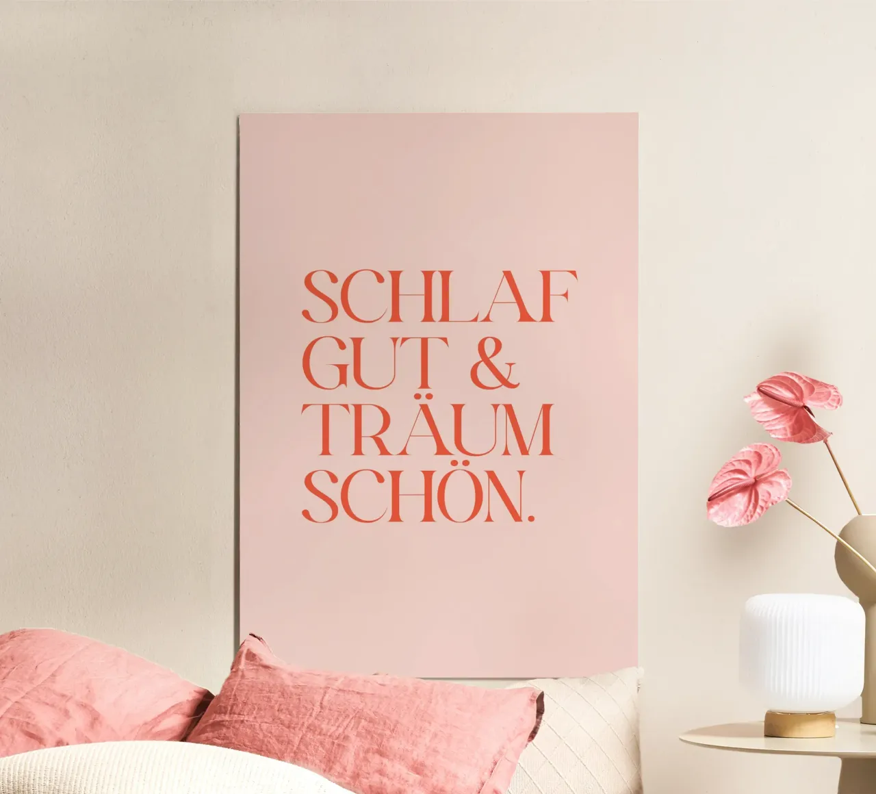 Schlaf gut & träum schön rosa rot poster con telaio in legno da BAINAI QUOTES