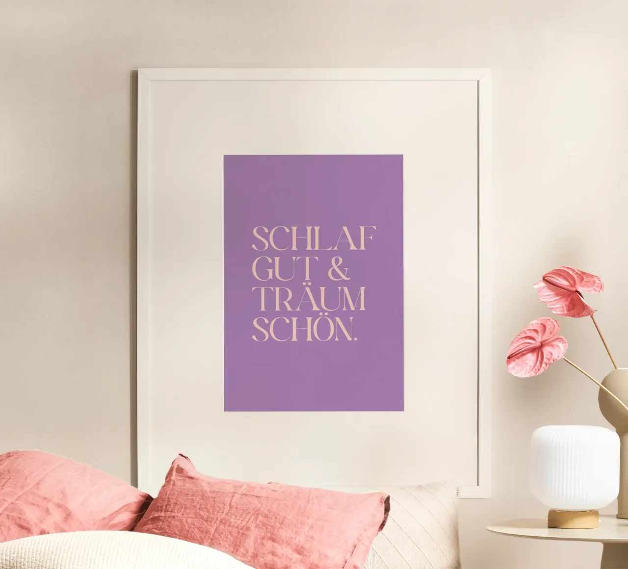 Schlaf gut & träum schön lila poster con telaio in plastica da BAINAI QUOTES