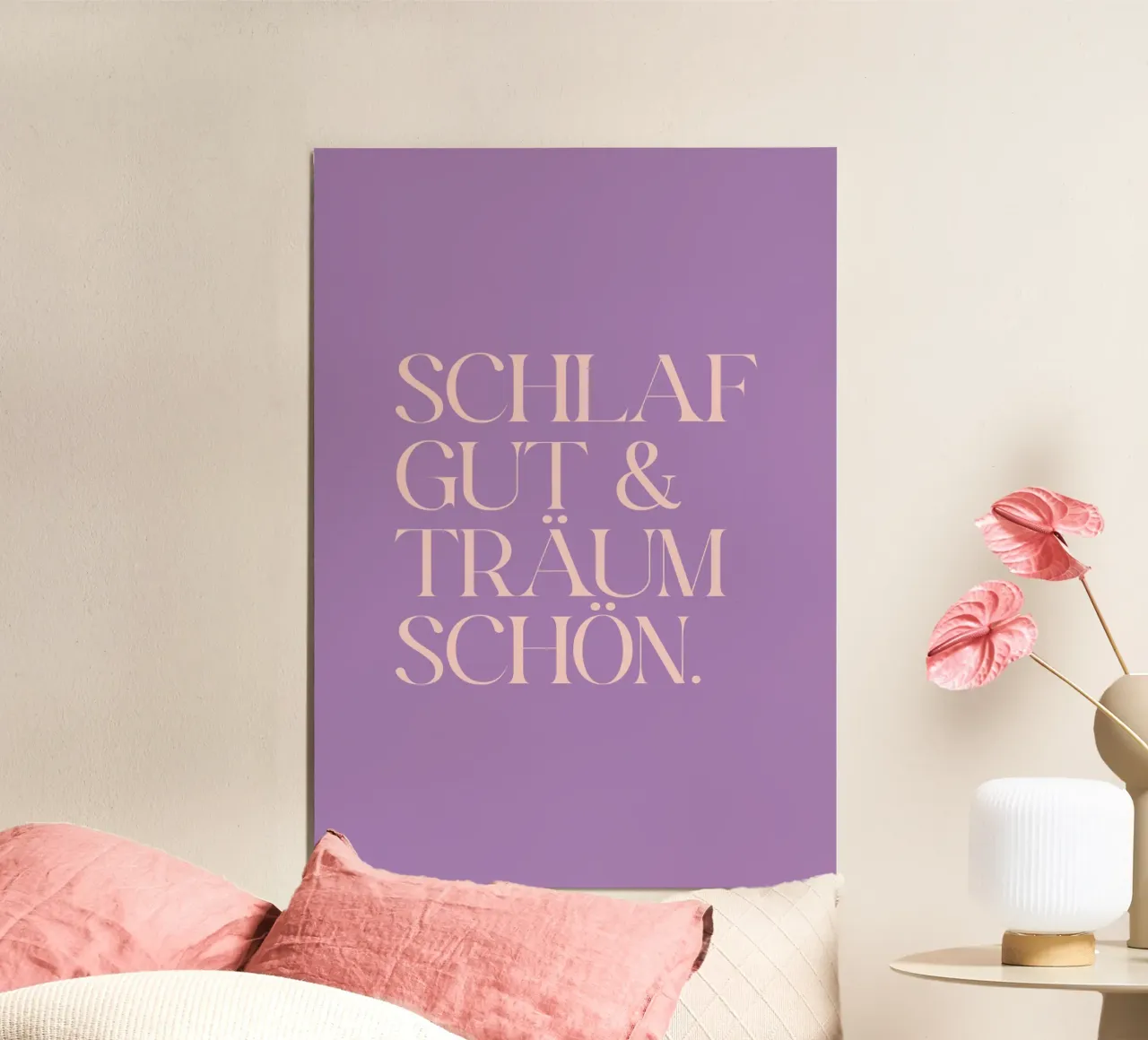Schlaf gut & träum schön lila poster con telaio in plastica da BAINAI QUOTES