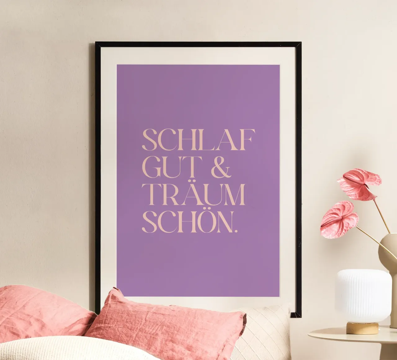 Schlaf gut & träum schön lila poster con telaio in plastica da BAINAI QUOTES