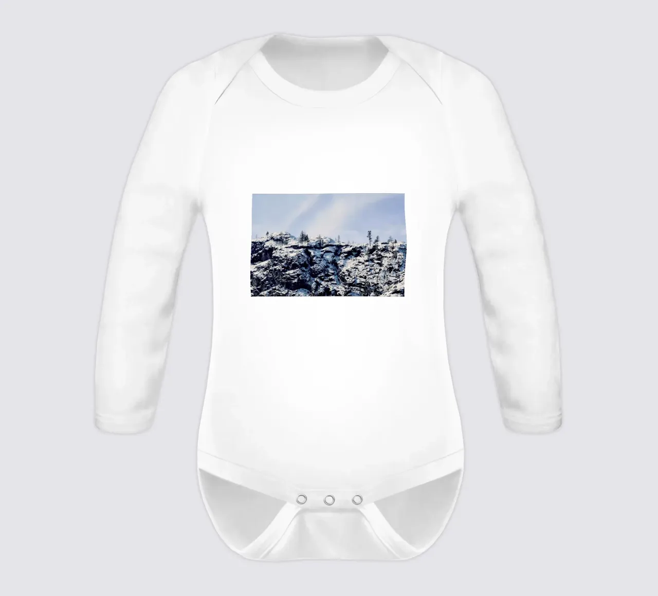 Escape the Ordinary long-sleeve baby romper by Robin Delean
